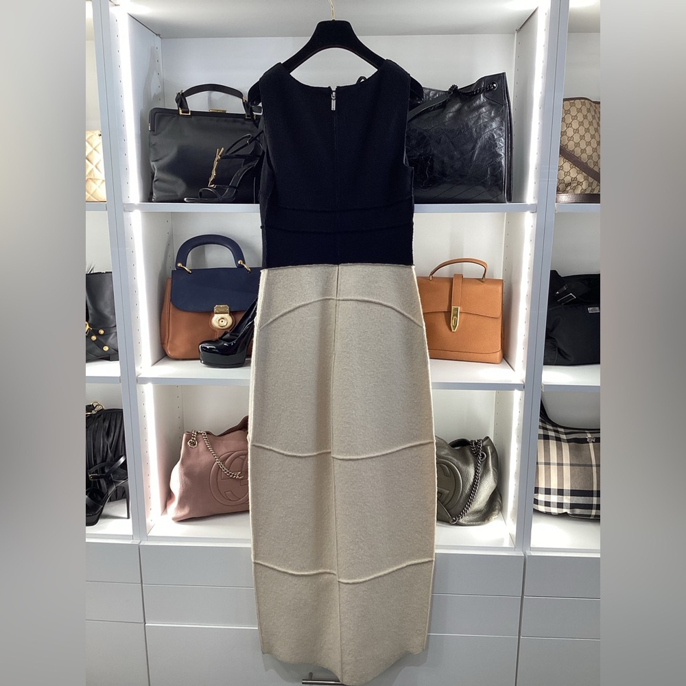Chanel Sz 38 Black and Creme Sleeveless Wool Gown Dress - Picture 2 of 5